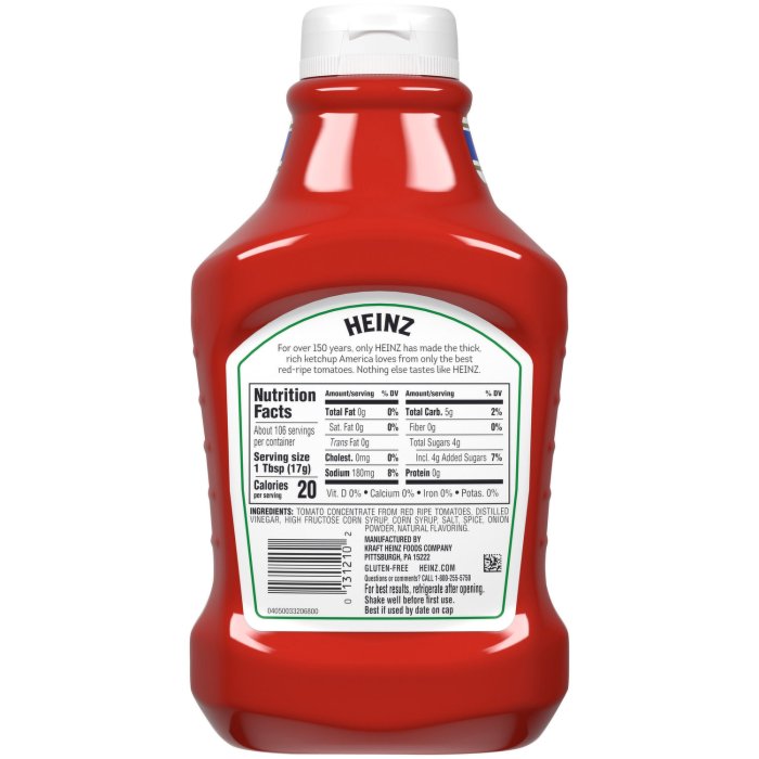 Nutrition facts of heinz ketchup